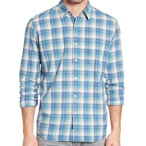Faherty Mens Button Up Shirt Blue Ventura Plaid Long Sleeve Classicore Medium